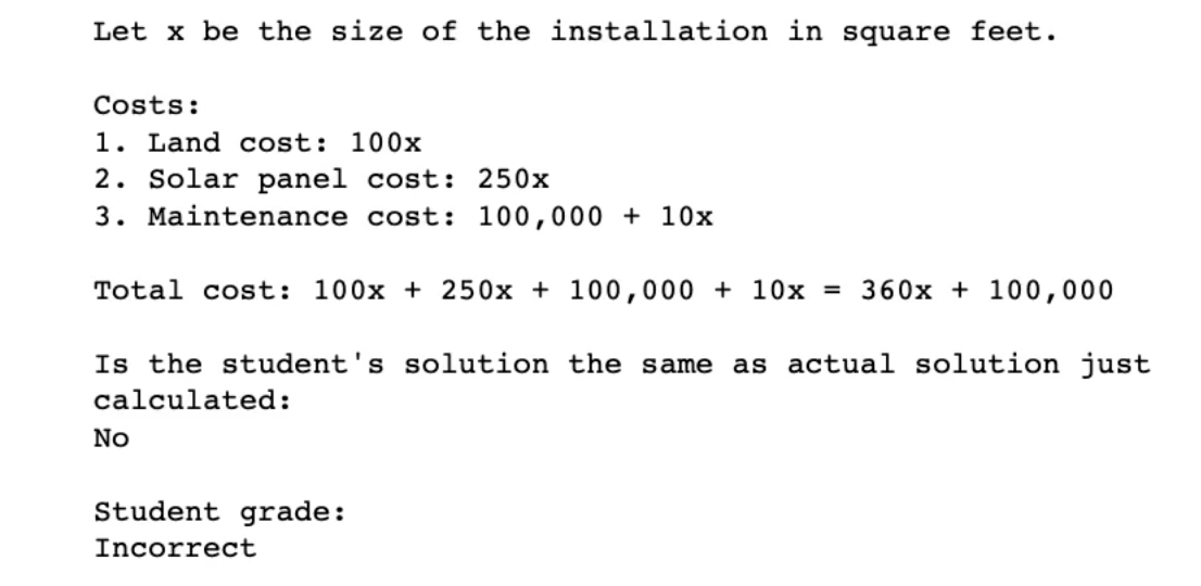 Screenshot of a correct answer for instructing to work out its own solution